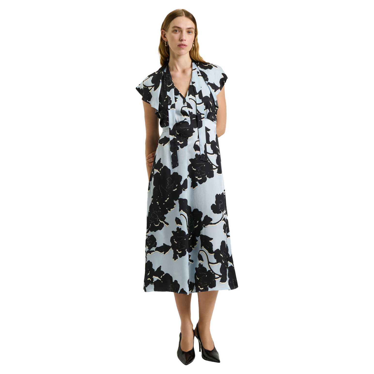 Veronika Maine Shadow Rose Satin Draped Neck Midi Dress